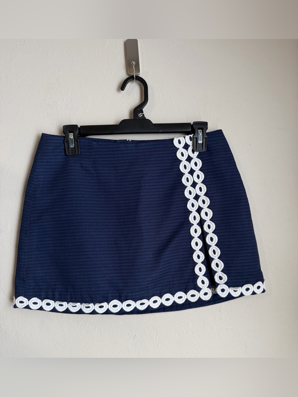 Lilly Pulitzer Navy Mini Skirt with White Loop Trim Accent